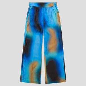 Relaxed Printed Blue Rust Elastic Waist Pants
